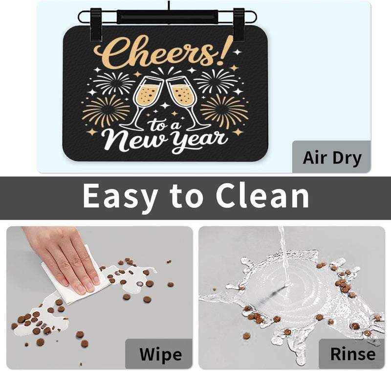 Non Slip Mat for Dog Pet Cat Dog Food Mats Cheers to A New Year Champagne Flutes Black Fireworks Stars Water Bowl Mat Quick Dry Absorbent Cat Feeding Mats 24x16In - Image 5