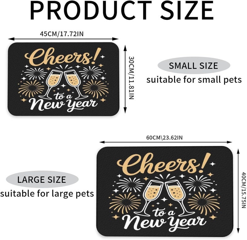 Non Slip Mat for Dog Pet Cat Dog Food Mats Cheers to A New Year Champagne Flutes Black Fireworks Stars Water Bowl Mat Quick Dry Absorbent Cat Feeding Mats 24x16In - Image 4