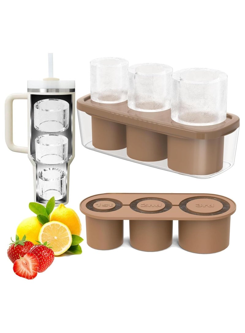 YQbest Ice Cube Tray for 40Oz Tumbler, Silicone Hollow Cylinder Ice Mold with Lid and Bin for Freezer, Ice Drink, Juice, Compatible with 40Oz Tumbler (Brown) - Image 1