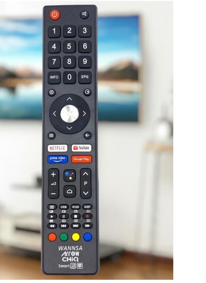 CHiQ TV Remote Control for Arrow Wansa TV – Compatible with L32H7N, L32H7S, U43H7AN LCD LED Android TVs, Easy-to-Use Replacement Remote - Image 1