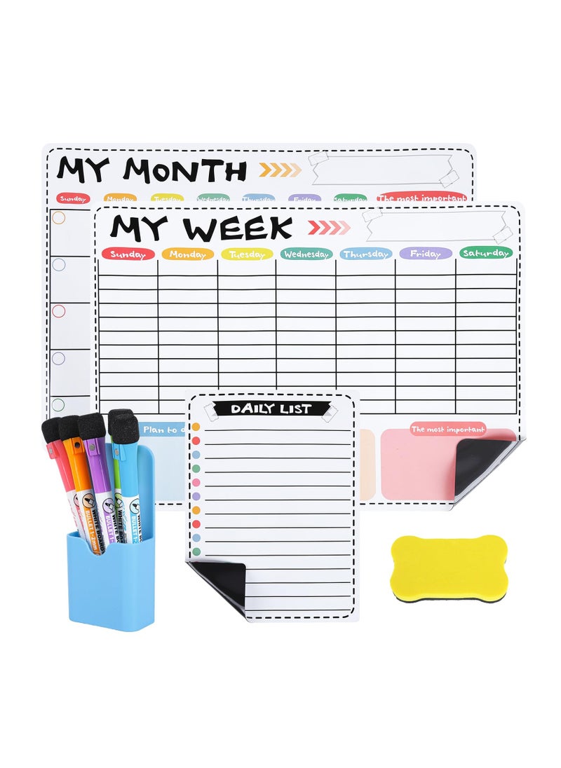 SYOSI Magnetic Whiteboard Calendar for Refrigerator, Refrigerator Planner Set Magnet Fridge Calendar Magnet Fridge Planner Whiteboard Fridge Calendar Monthly Weekly Daily Planner Stick Schedule Magnet  - Image 1