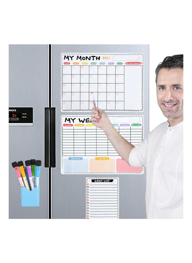 SYOSI Magnetic Whiteboard Calendar for Refrigerator, Refrigerator Planner Set Magnet Fridge Calendar Magnet Fridge Planner Whiteboard Fridge Calendar Monthly Weekly Daily Planner Stick Schedule Magnet  - Image 4