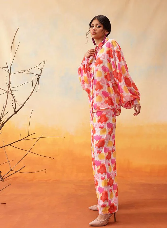 STREET 9 STREET 9 Orange Floral Print Shirt and Trousers Co-Ords