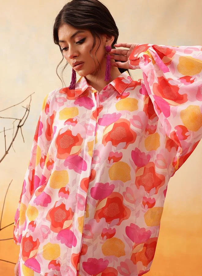 STREET 9 STREET 9 Orange Floral Print Shirt and Trousers Co-Ords