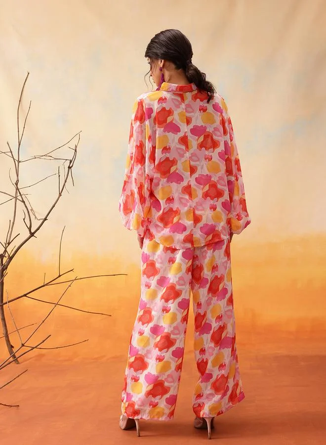 STREET 9 STREET 9 Orange Floral Print Shirt and Trousers Co-Ords