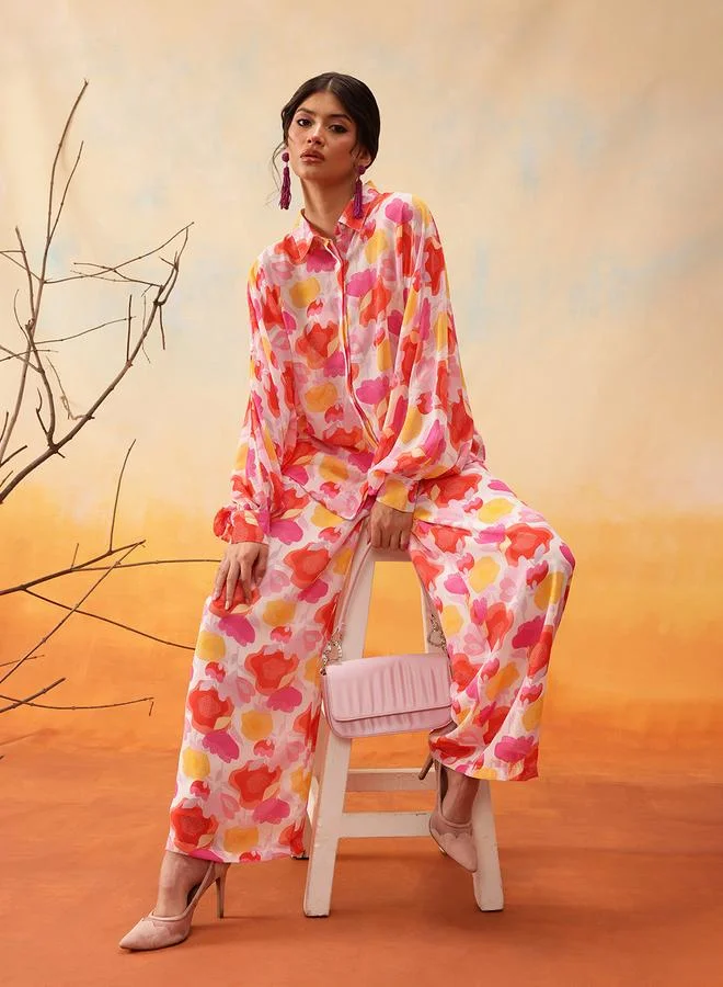 STREET 9 STREET 9 Orange Floral Print Shirt and Trousers Co-Ords