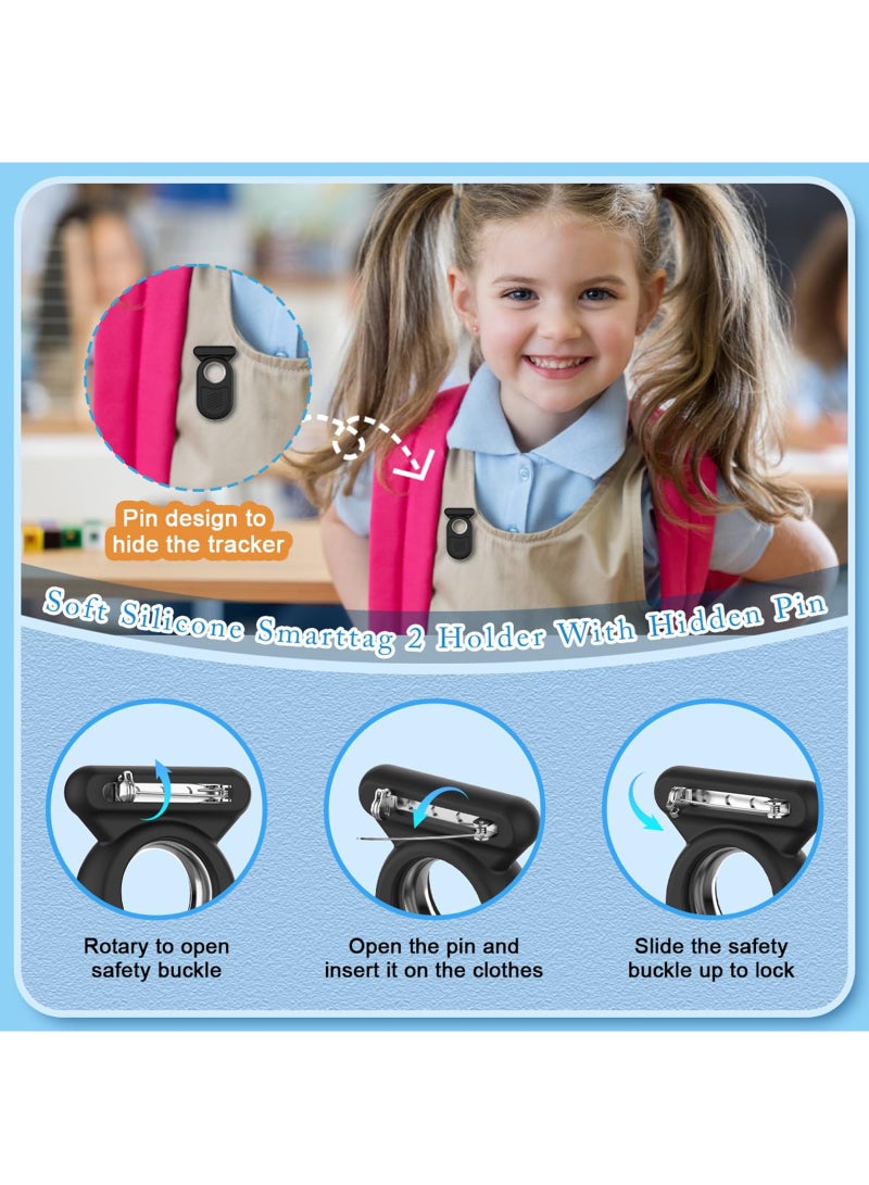 for Samsung Galaxy SmartTag2 Holder with Invisible Pin, Full Protective Anti-Slip Soft Silicone Case Compatible with Samsung SmartTag 2 Case, for Kids Pet Clothing Backpack Luggage (Black and White)  - Image 2