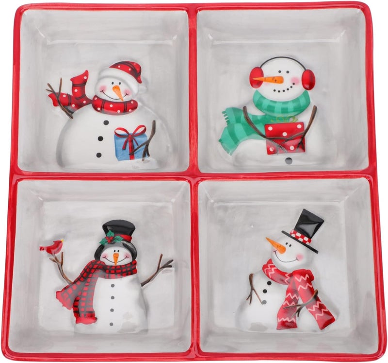 DOITOOL Christmas Ceramic Serving Dish Snowman Snack Appetizer Tray Dessert Platter Square Divided Serving Platter for Xmas Holiday Dining Table Decoration - Image 1