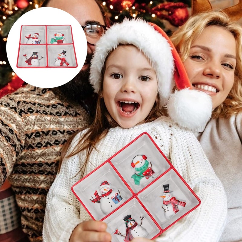 DOITOOL Christmas Ceramic Serving Dish Snowman Snack Appetizer Tray Dessert Platter Square Divided Serving Platter for Xmas Holiday Dining Table Decoration - Image 2