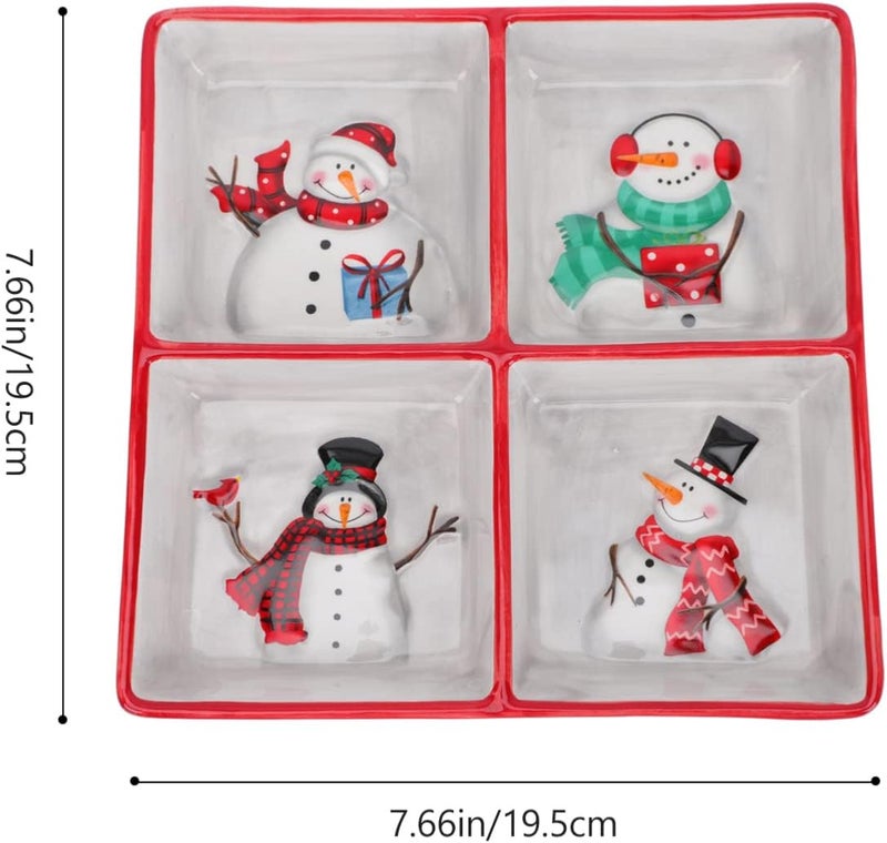 DOITOOL Christmas Ceramic Serving Dish Snowman Snack Appetizer Tray Dessert Platter Square Divided Serving Platter for Xmas Holiday Dining Table Decoration - Image 3