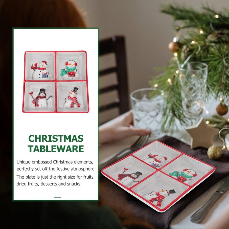 DOITOOL Christmas Ceramic Serving Dish Snowman Snack Appetizer Tray Dessert Platter Square Divided Serving Platter for Xmas Holiday Dining Table Decoration - Image 5