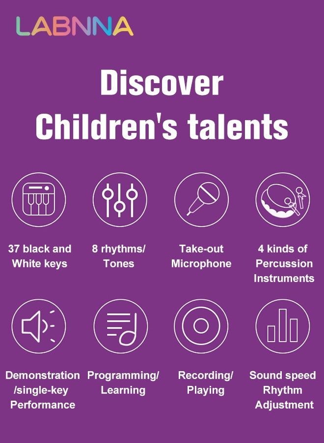 LABNNA لوحة مفاتيح بيانو 37 مفتاح مع ميكروفون للأطفال ألعاب موسيقية للأطفال بعمر 3 4 5 6 سنوات USB شحن بيانو محمول لوحة مفاتيح موسيقى إلكترونية لعبة تعليمية تعليمية للأولاد والبنات هدايا أعياد الميلاد - Image 2