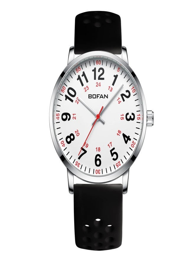 BOFAN Nurse Watch for Nurse,Medical Professionals,Students,Doctors with Easy to Read Dial,Second Hand and 24 Hour,Soft and Breathable Silicone Band,Water Resistant, Black-white, japanese - Image 1