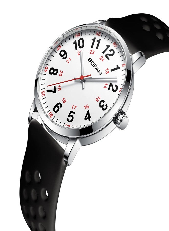 BOFAN Nurse Watch for Nurse,Medical Professionals,Students,Doctors with Easy to Read Dial,Second Hand and 24 Hour,Soft and Breathable Silicone Band,Water Resistant, Black-white, japanese - Image 2