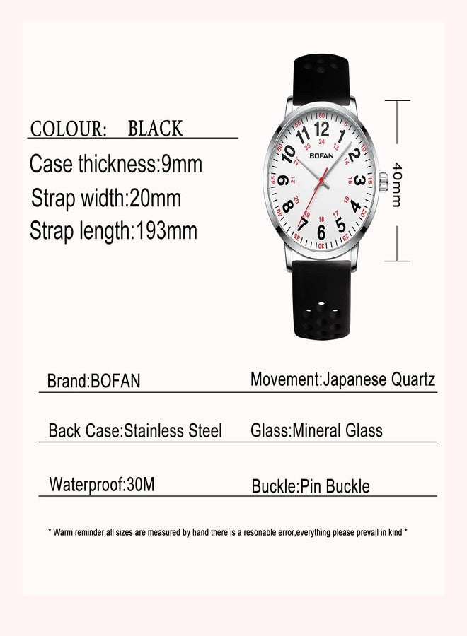 BOFAN Nurse Watch for Nurse,Medical Professionals,Students,Doctors with Easy to Read Dial,Second Hand and 24 Hour,Soft and Breathable Silicone Band,Water Resistant, Black-white, japanese - Image 5