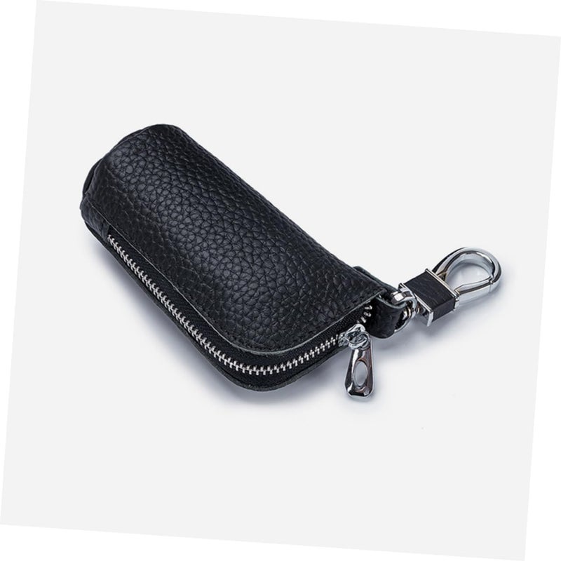 Key Fob Holder Soft Leather Key Case Zipper and Stylish Wallet for Home and Auto Black - Image 4