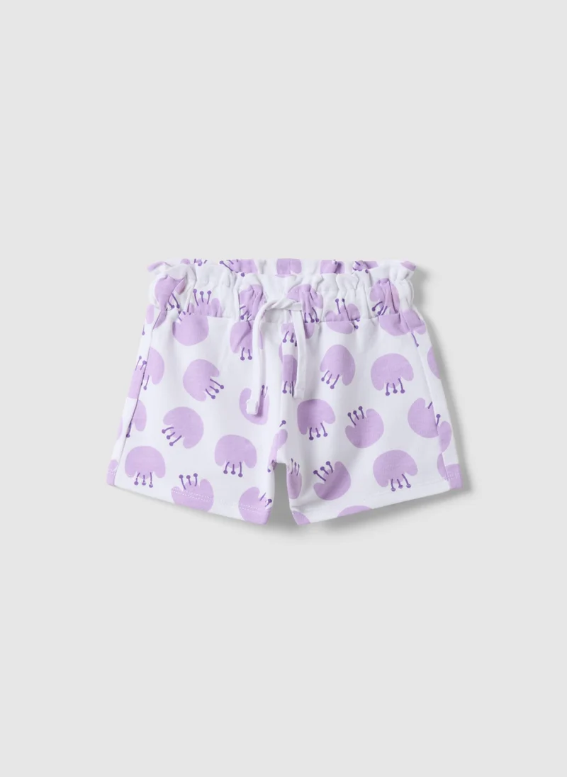 او في اس OVS Girls' Regular Fit White Pure Cotton Shorts With Prints