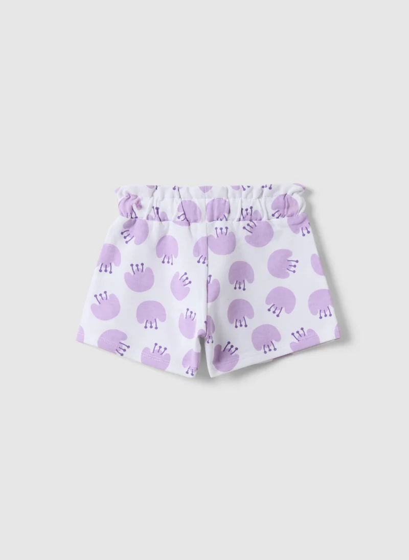 او في اس OVS Girls' Regular Fit White Pure Cotton Shorts With Prints