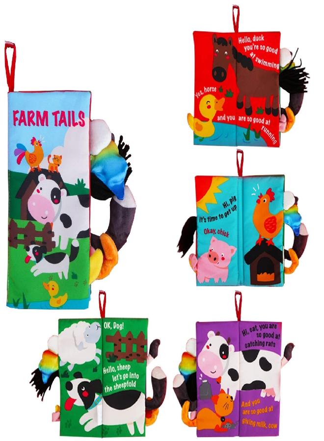beiens Soft Toys Baby Cloth Books, Touch and Feel Crinkle Books for Babies, Infants & Toddler, Early Development Interactive Car Toys & Stroller Toys for Boys & Girls (Farm Tails-1 Book) - Image 3