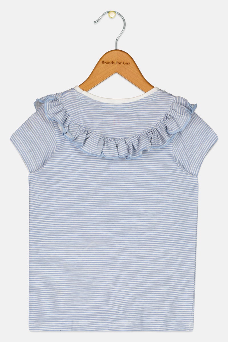 Hamleys Toddlers Girl Round Neck Short Sleeve Stripe Butterfly Top, Blue - Image 2