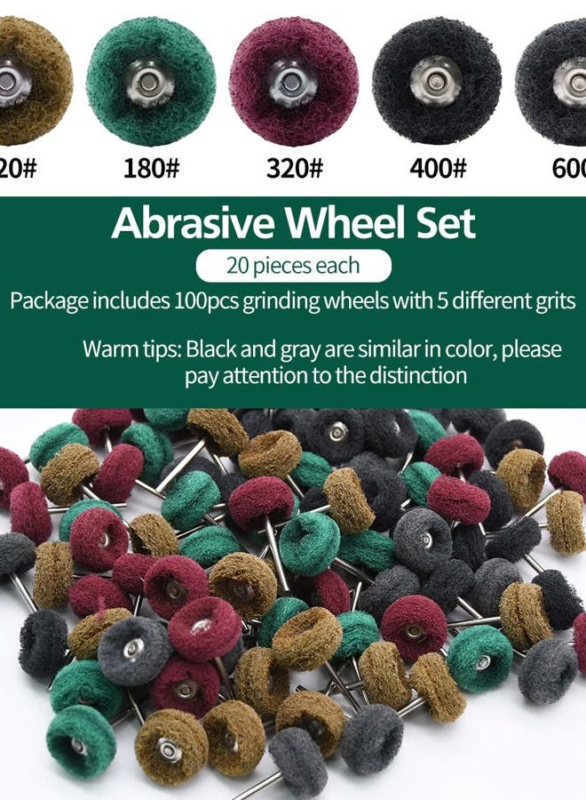 Mdvora Abrasive Wheel, 100pcs 1" Buffing Polishing Wheels, Metal Polishing Compound for Rotary Tools-1/8"(3mm) Shank, 120 Grit, 180 Grit, 320 Grit, 400 Grit, 600 Grit（100pcs) - Image 2