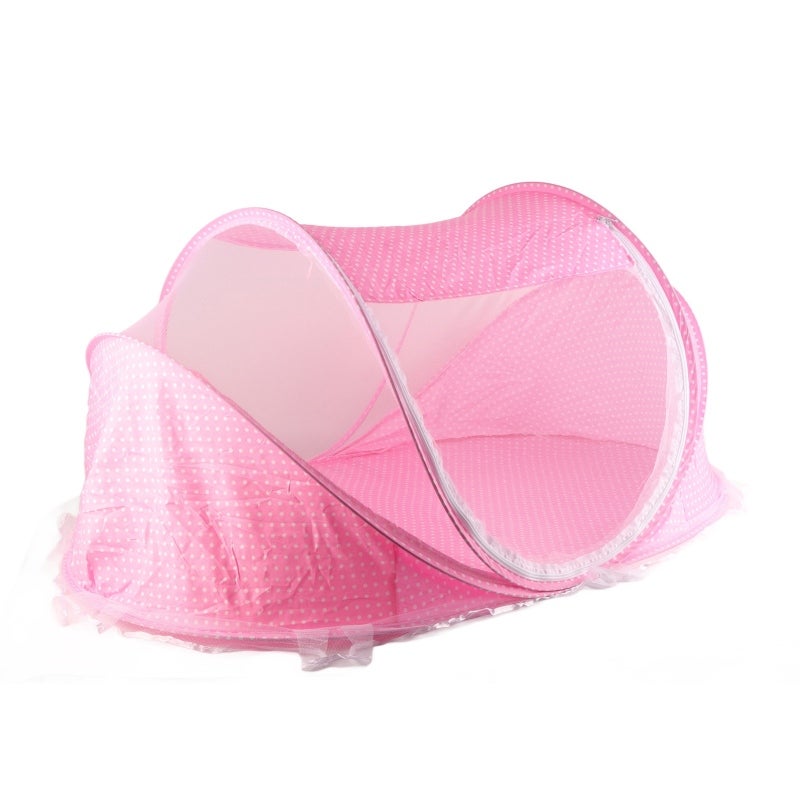 Portable Baby Bed Net: Pink Foldable Mesh Tent - Breathable Clear-View Mesh Bug-Free Space with Pillow & Sound Toy for Indoor Outdoor Travel Use - Image 4