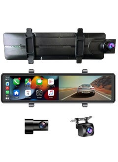 Car Dash Cam 3 Camera Support Apple Carplay Android Auto Wireless Rear View Mirror video Recording WiFi Loop Record DVR App Control 2.5K