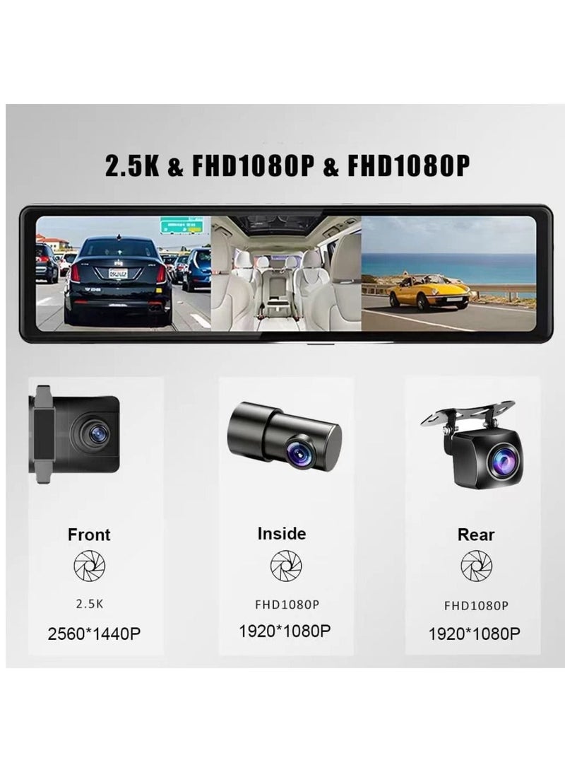 Generic - Car Dash Cam 3 Camera Support Apple Carplay Android Auto Wireless Rear View Mirror video Recording WiFi Loop Record DVR App Control 2.5K - Image 1