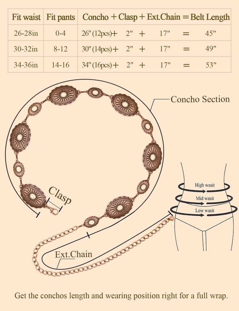 TOPACC Bronze White Turquoise Concho Belts for Women Western Metal Cowgirl Boho Chain Belts for Dresses Country Concert Outfit - Image 4