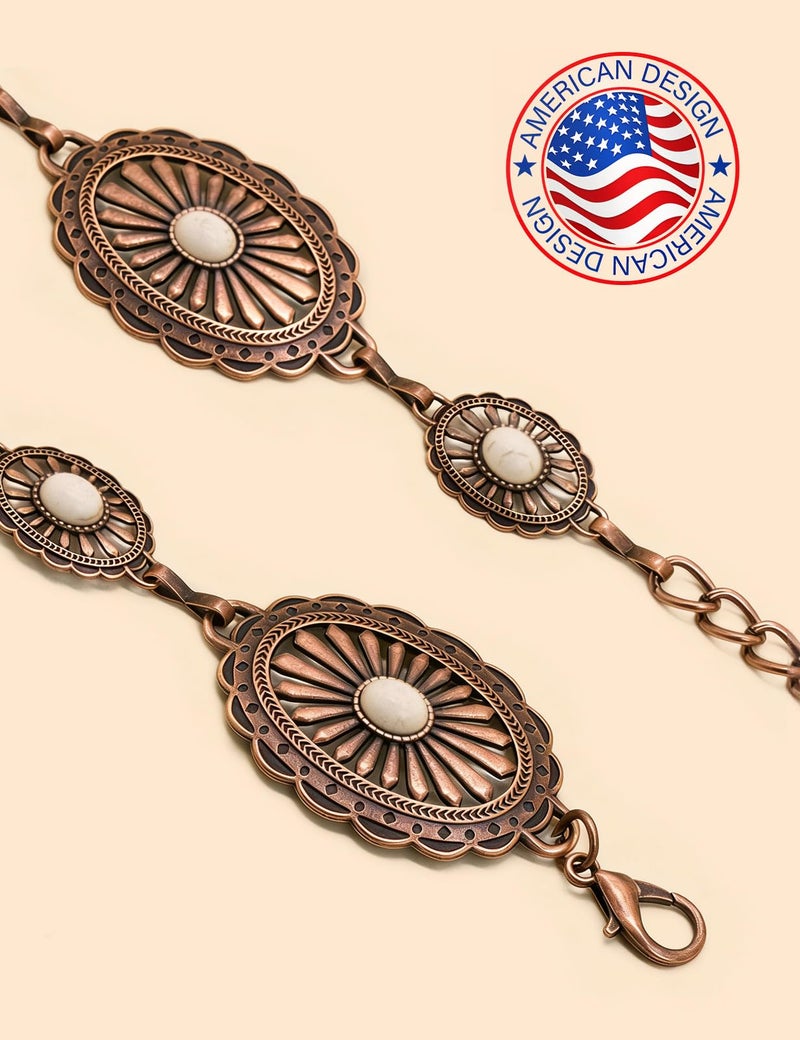 TOPACC Bronze White Turquoise Concho Belts for Women Western Metal Cowgirl Boho Chain Belts for Dresses Country Concert Outfit - Image 2