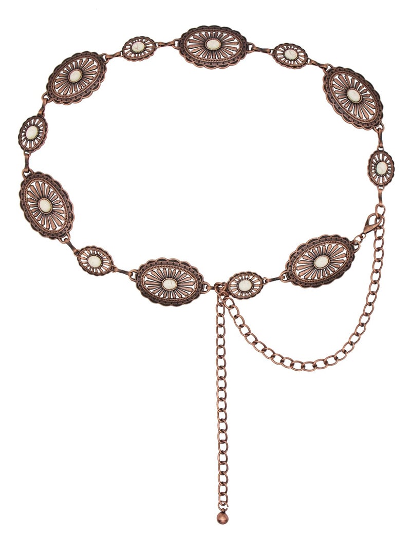 TOPACC Bronze White Turquoise Concho Belts for Women Western Metal Cowgirl Boho Chain Belts for Dresses Country Concert Outfit - Image 1