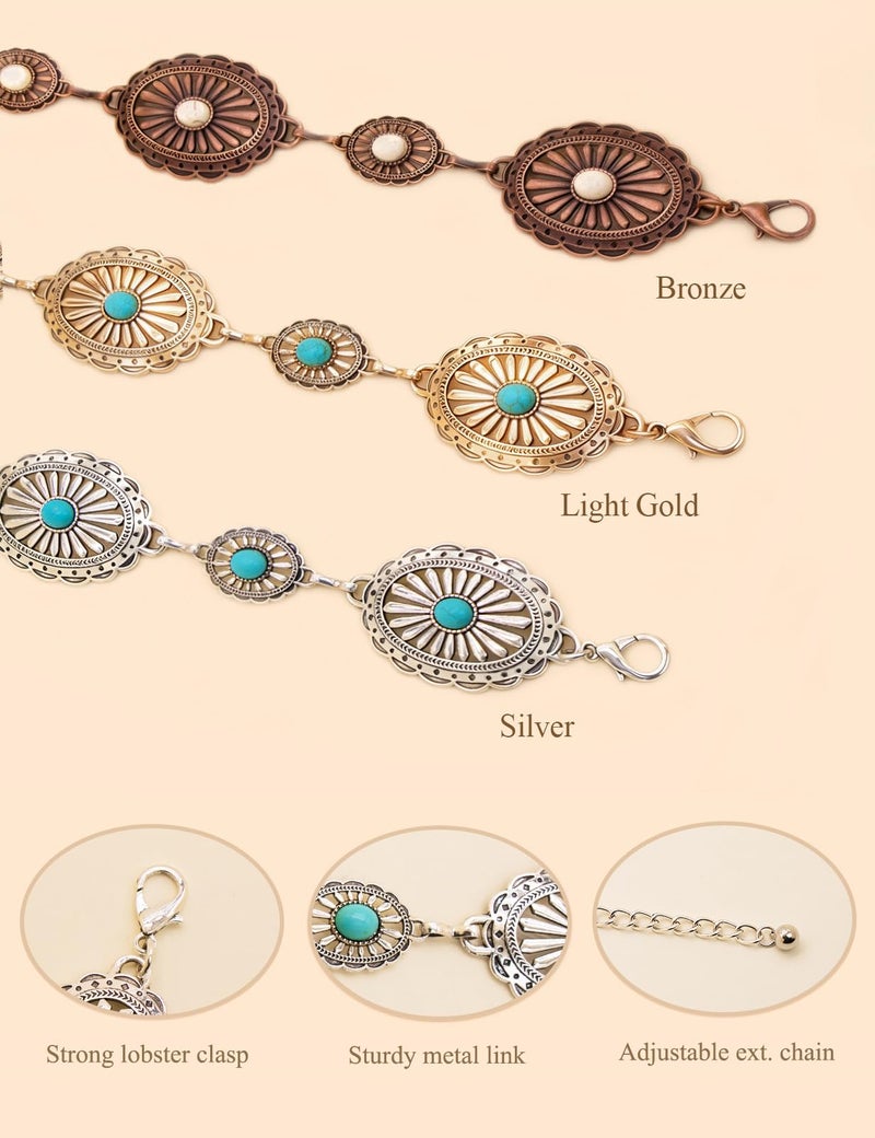 TOPACC Bronze White Turquoise Concho Belts for Women Western Metal Cowgirl Boho Chain Belts for Dresses Country Concert Outfit - Image 3
