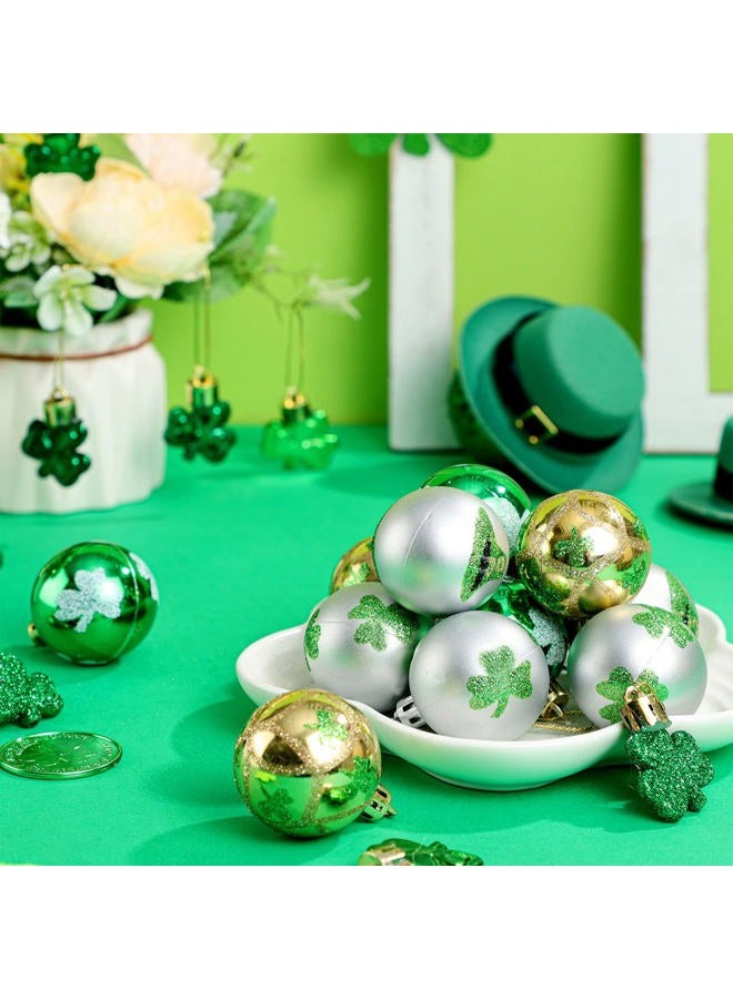 Teling 36 Pieces St. Patrick's Day Hanging Ornament Shamrock Hanging Ball Ornaments Green Shamrocks Plastic Ball Ornament Clover Hat Shamrock Decoration Baubles for St. Patrick's Day Party Supplies - Image 3
