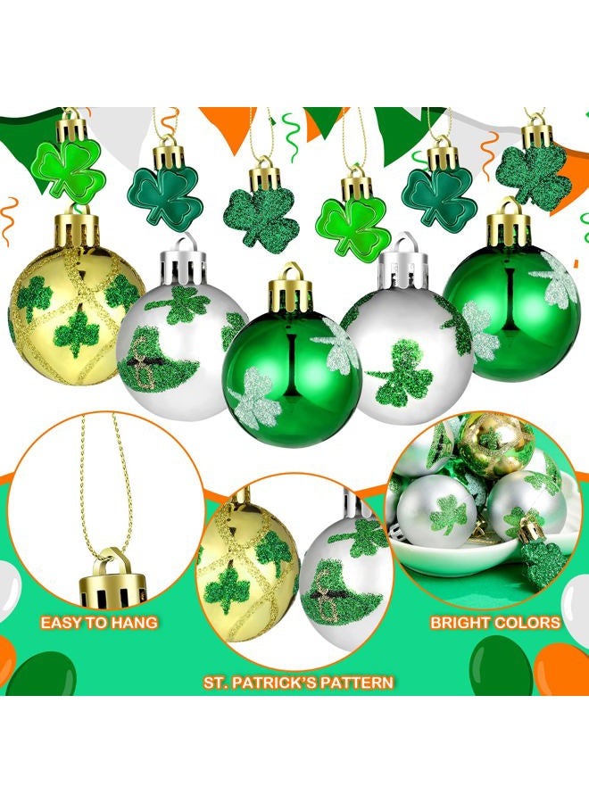 Teling 36 Pieces St. Patrick's Day Hanging Ornament Shamrock Hanging Ball Ornaments Green Shamrocks Plastic Ball Ornament Clover Hat Shamrock Decoration Baubles for St. Patrick's Day Party Supplies - Image 5