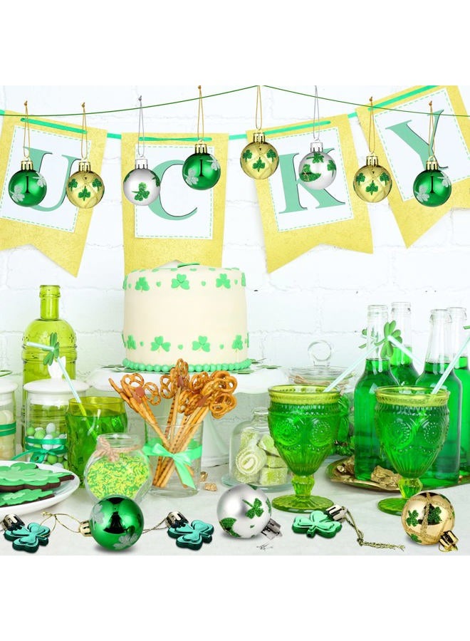 Teling 36 Pieces St. Patrick's Day Hanging Ornament Shamrock Hanging Ball Ornaments Green Shamrocks Plastic Ball Ornament Clover Hat Shamrock Decoration Baubles for St. Patrick's Day Party Supplies - Image 4