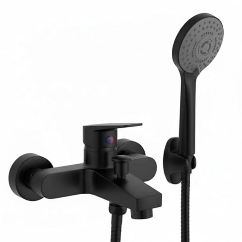 Modern Chrome-Plated Wall Mounted Bath Shower Mixer Tap Set with Multi-Function Hand Shower Head, Temperature Control, Flexible Hose,1 shower Set(faucet+ water pipe+ shower head