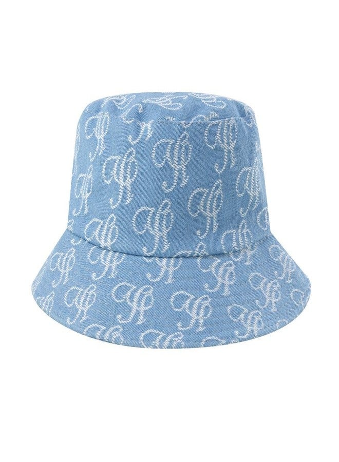 yushe Stylish Bucket Hat with Gold Monogram Pattern Blue Fashion Accessory (Light Blue) - Image 1