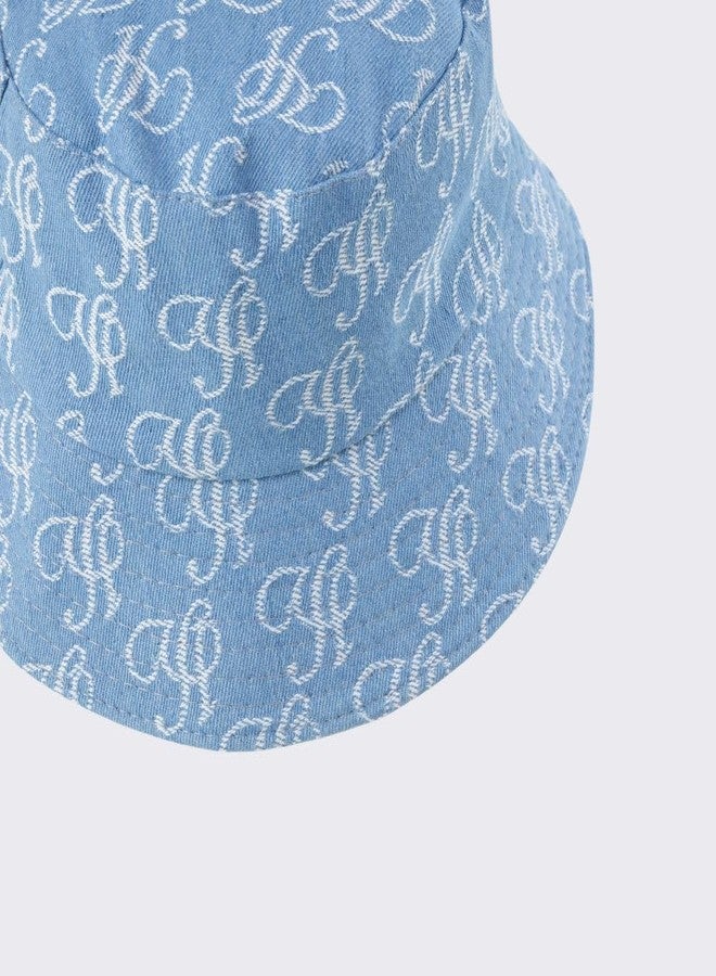 yushe Stylish Bucket Hat with Gold Monogram Pattern Blue Fashion Accessory (Light Blue) - Image 3