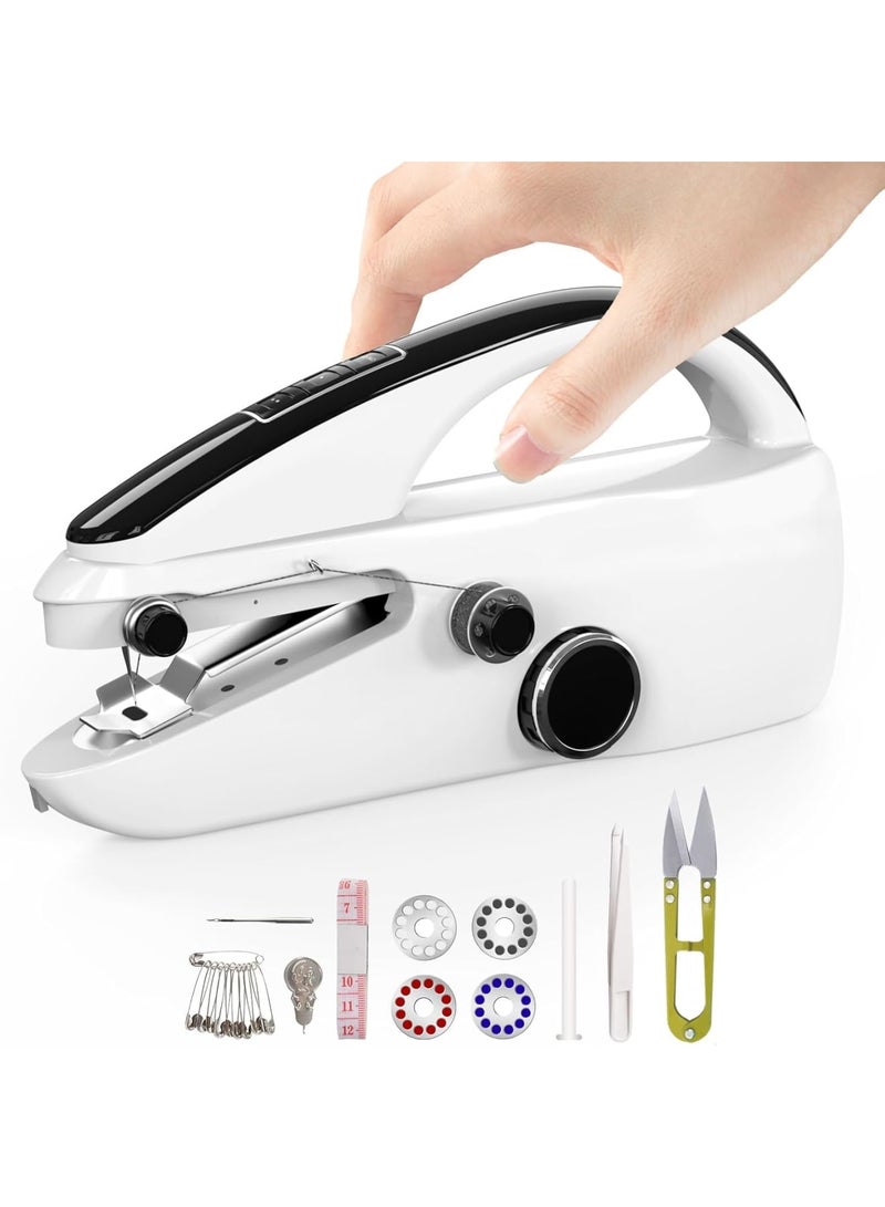 SYOSI Handheld Sewing Machine, Mini Portable Electric Sewing Machine for Clothes Fabric Repairs, Easy to Use Fast Stitch with Thread Cutter for Beginners Home Travel DIY Projects - Image 1