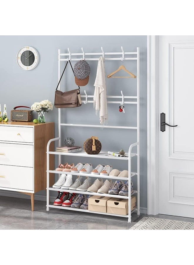 شي ون رف معدني متعدد الاستخدامات للأحذية والملابس مع خطافات لتعليق الحقائب والقبعات - Image 1