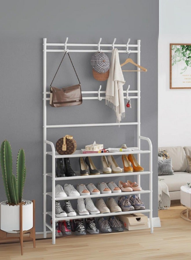 SHEE ONE Versatile metal shoe and clothing rack with hooks for hanging bags and hats - Image 1