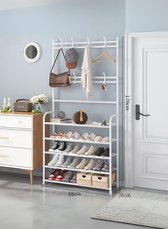 SHEE ONE Versatile metal shoe and clothing rack with hooks for hanging bags and hats - Image 2