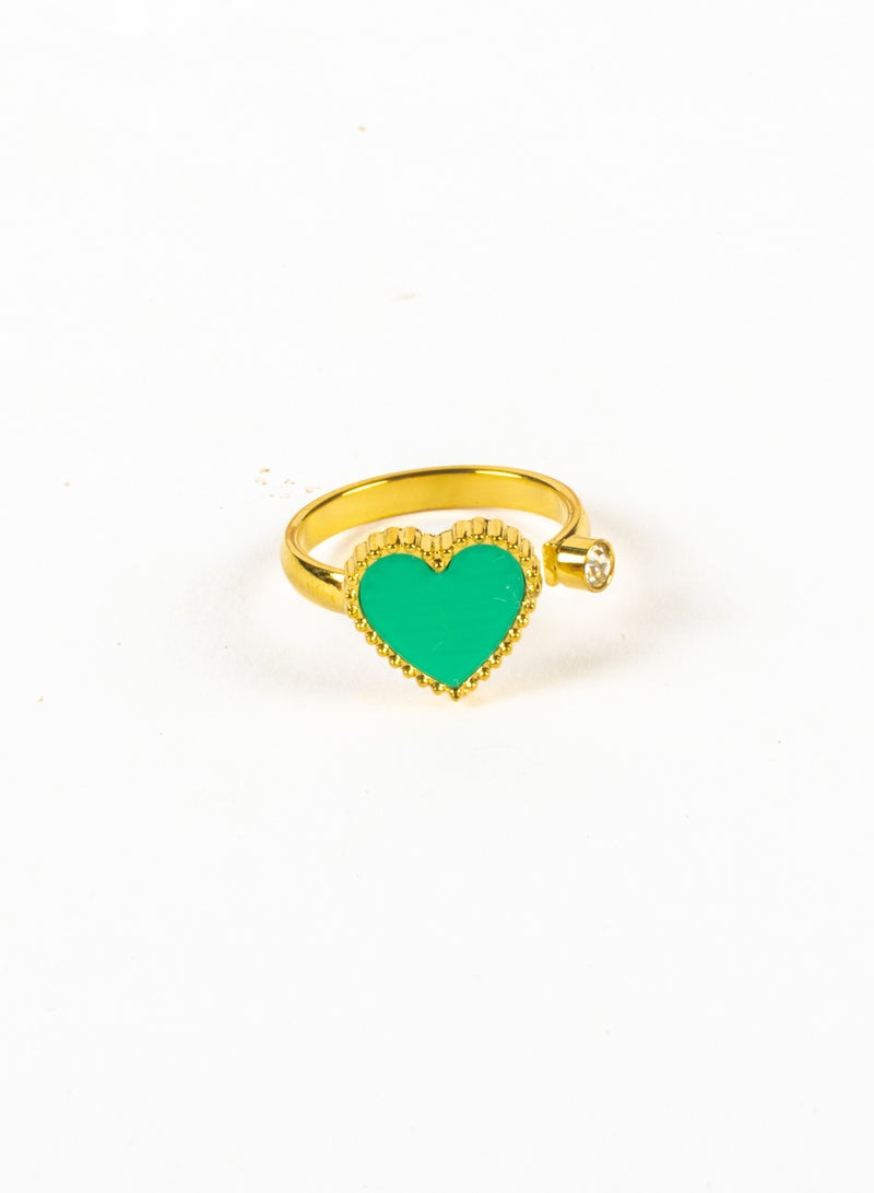 The Black Pearl Accessories Stainless Steel Free Size Green Heart Ring  - Image 1