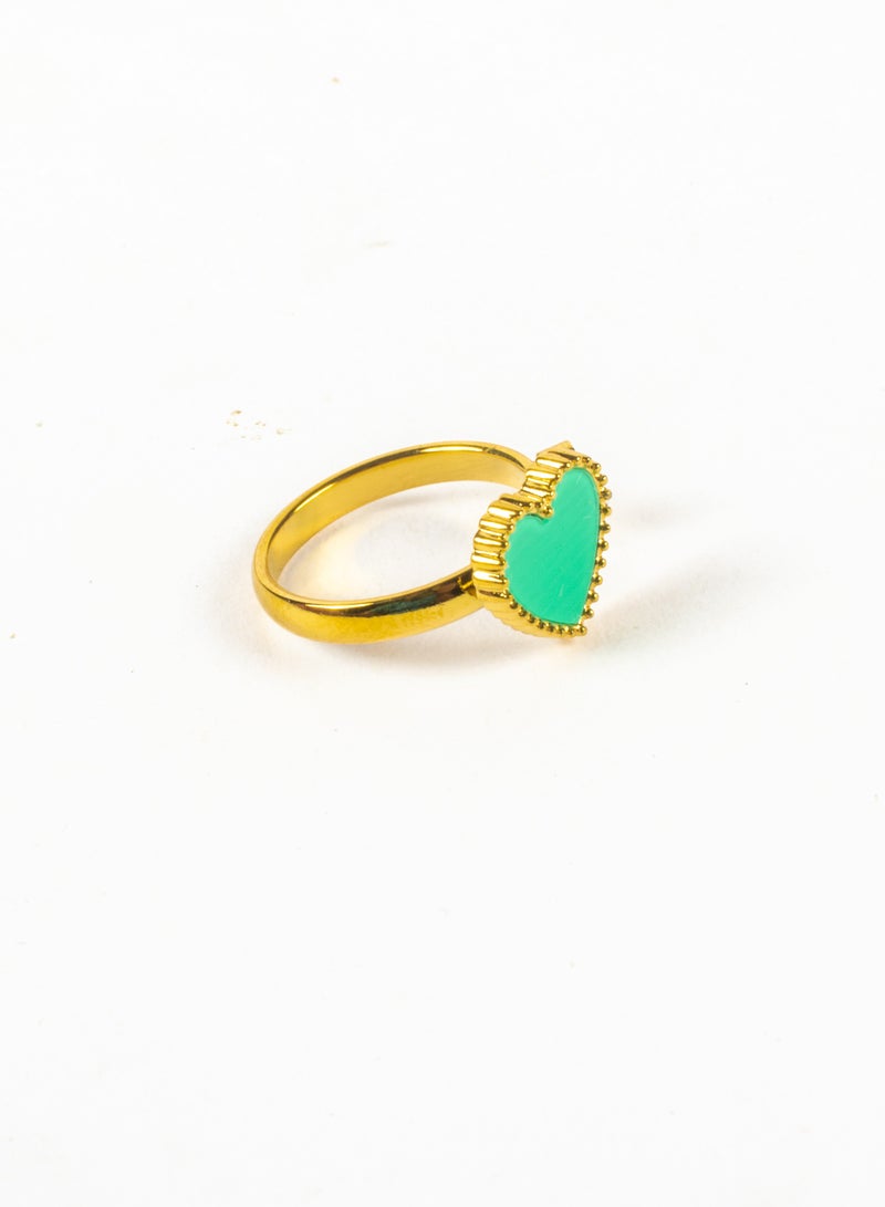 The Black Pearl Accessories Stainless Steel Free Size Green Heart Ring  - Image 2