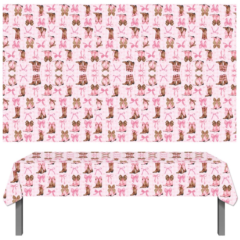 umoni Coquette Bow Cowgirl Tablecloth 2PCS Western Cowgirl Birthday Party Supplies Pink Bowknot Boots Rodeo Bachelorette Party Table Cover for Wild West Baby Shower Decor - Image 3