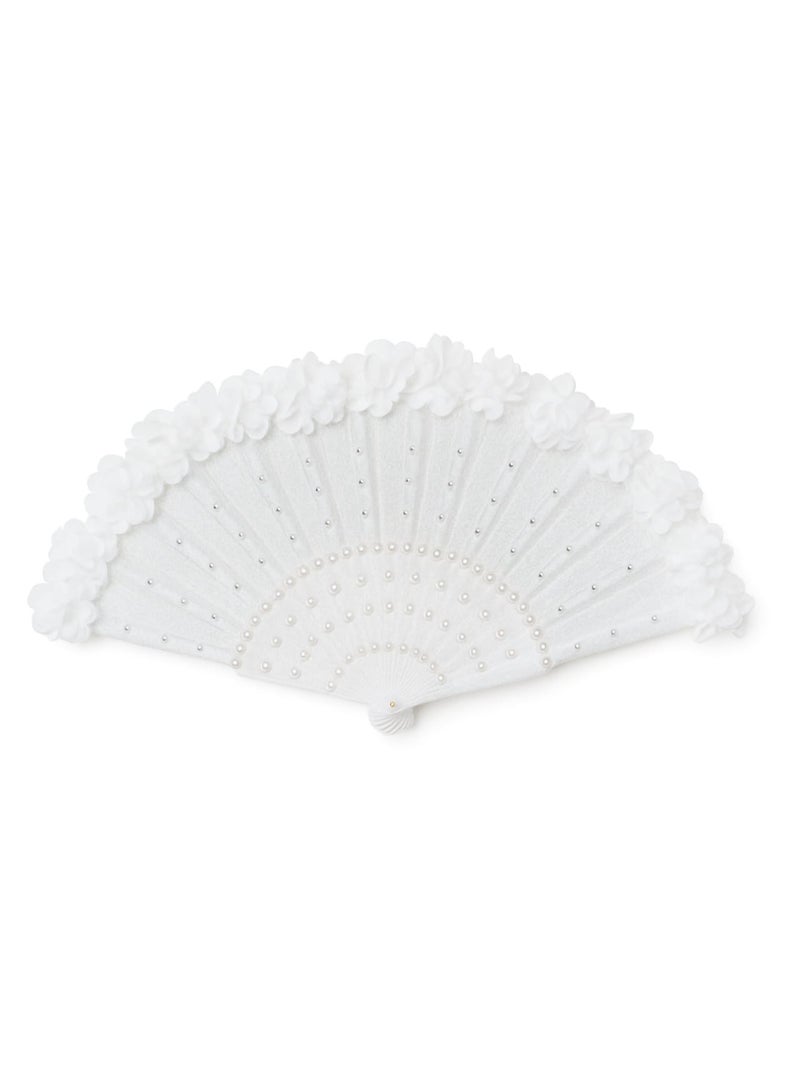 Luxury White Bridal Fan - Adorned with sparkling rhinestones and delicate roses, this unique and elegant piece will add a magical touch to the bride's look on her special day. - Image 1