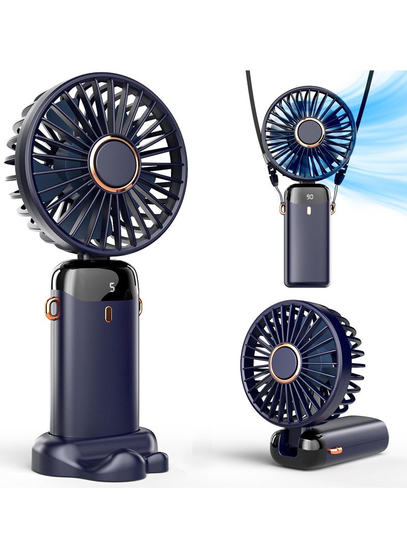 RAOYI Mini fan，Fan small,Portable Handheld Fan, Battery Operated Fan with Base, 8 Hours, Digital Display, 5 Speeds, 90° Ajustable, Rechargeable Mini Fan for Outdoor Indoor  - Image 1