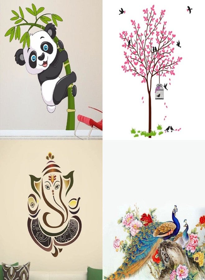 Merical Baby Panda, Pink Tree Bird & Nest, Royal Ganesh, Royal Peacock Wall Decor Stickers for Living Room, Hall, Bed Room and Kids Room. - Image 1