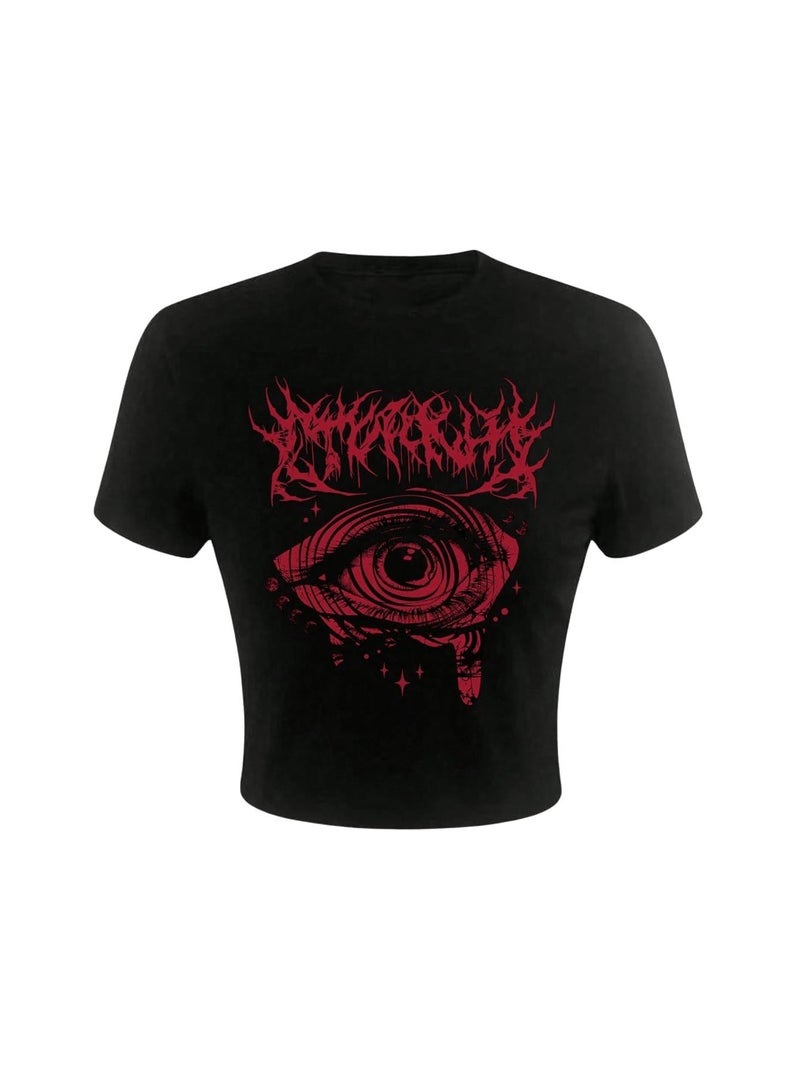 Verdusa Women's Baby Tee Summer Goth Top Vintage Graphic Tees Short Sleeve Going Out Tops Black Medium - Image 1