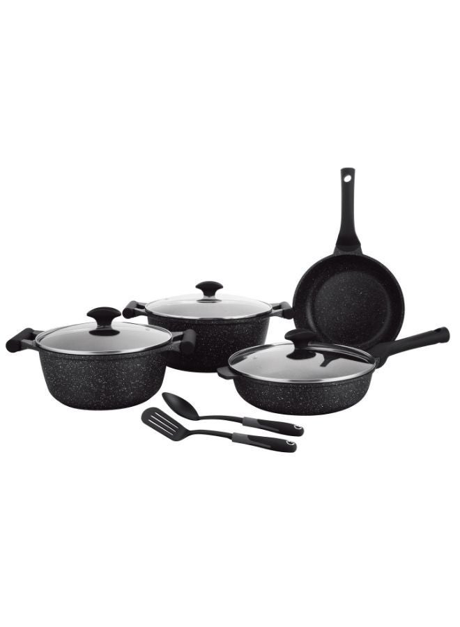 Prestige Essentials 9pcs Pots and Pans Set | Nonstick Cookware Sets |  Granite Pots Set | Kitchen Induction Pots and Pans Cooking Sets | Pan Sets for Cooking - Black - Image 1
